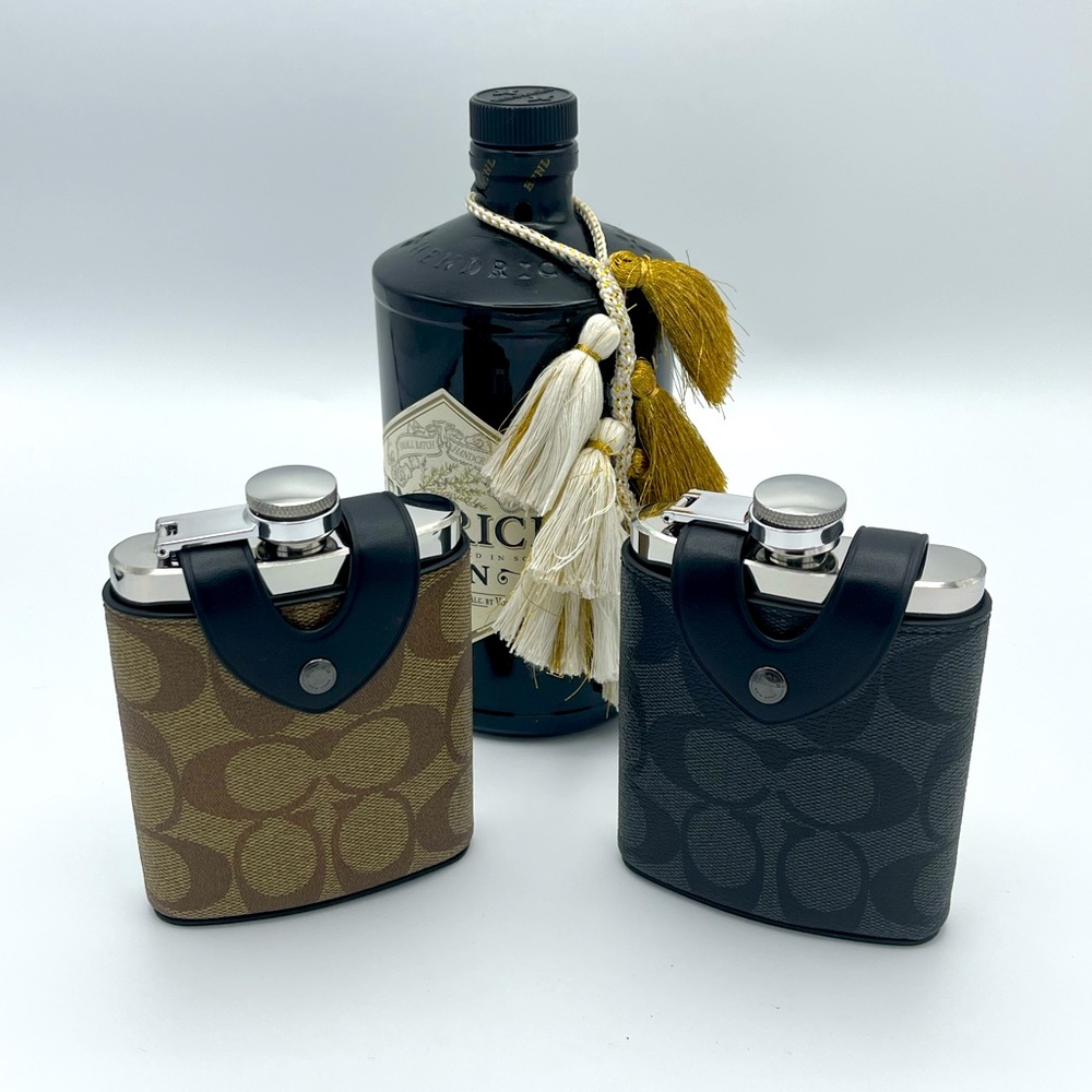COACH signature logo flask in charcoal/black